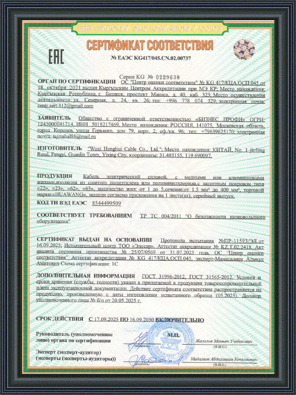 Cablu de alimentare Certificat EAC COC